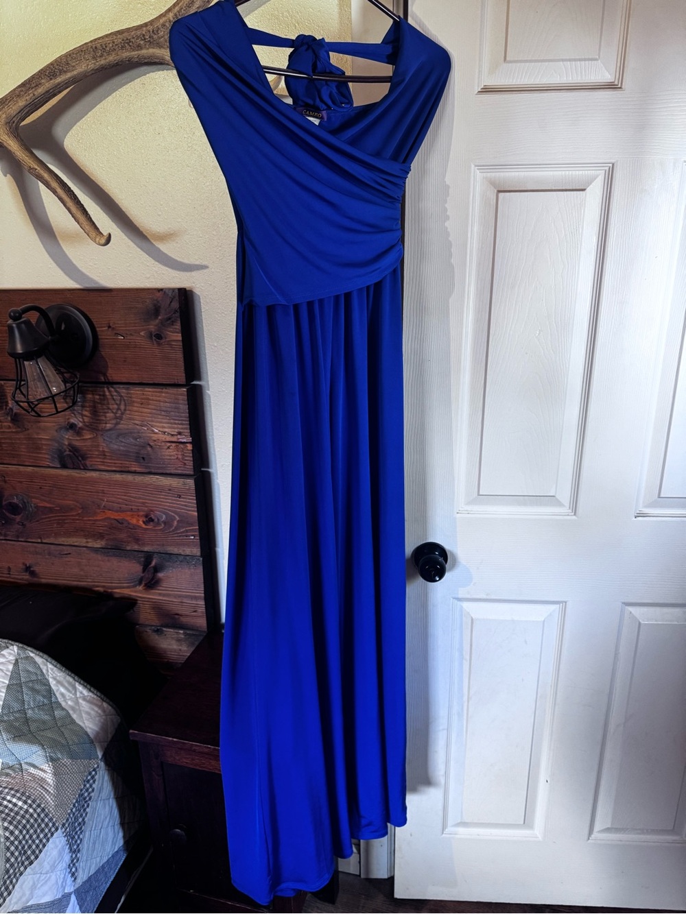 cameo Royal Blue Wrap-Style Maxi Jumpsuit with Tie Back